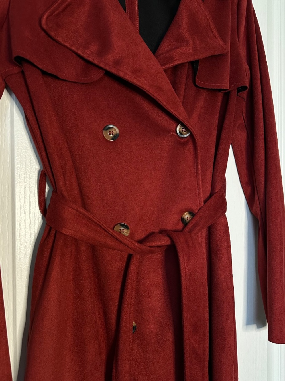 Red Faux Suede Trench Coat by JustFab size XS - Picture 4 of 6